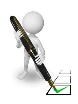 Man with pen puts a tick Stock Illustration