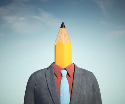 Man with pencil instead of head. Stock Illustration