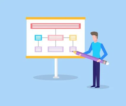 Man with Pencil Showing Scheme on Panel Vector Stock Illustration