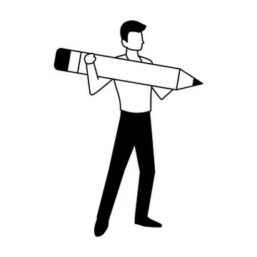 Man with pencil to write on white background Stock Illustration