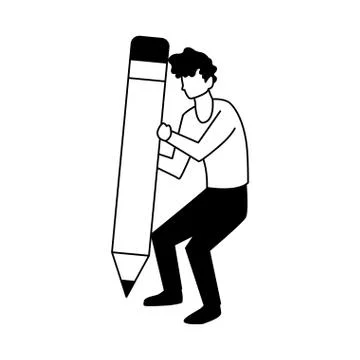 Man with pencil to write on white background Stock Illustration