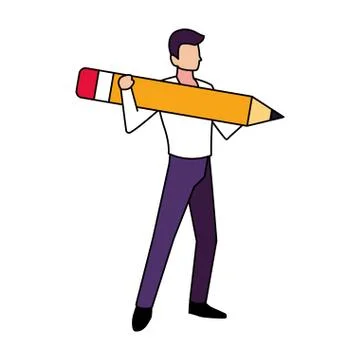 Man with pencil to write on white background Stock Illustration