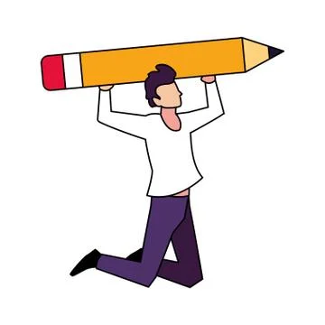 Man with pencil to write on white background Stock Illustration
