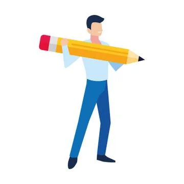 Man with pencil to write on white background Stock Illustration
