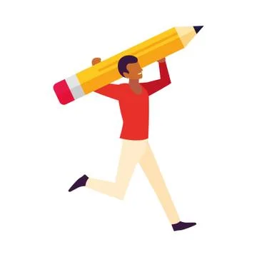 Man with pencil to write on white background Stock Illustration