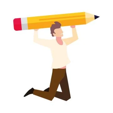 Man with pencil to write on white background Stock Illustration