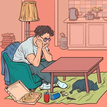 The man is pensive at home Stock Illustration