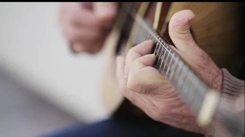 Man performance player play bouzouki outdoor  on street, isolated cinematic s Stock Footage 310334650