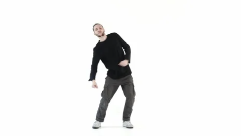 Man performer dances freestyle isolated on white background Stock Footage 275548176