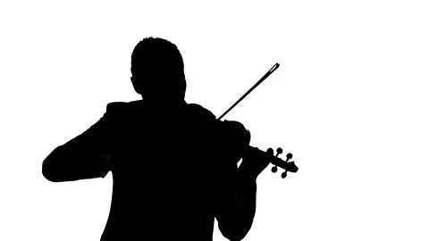 Man performing a beautiful composition on a classical violin. Silhouette Stock Footage 134522676
