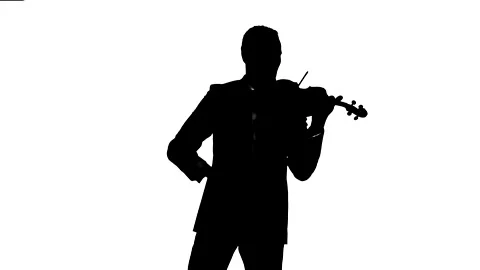 Man performing a beautiful composition on a classical violin. Medium long shot.  Stock Footage 134522703