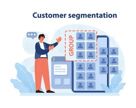Man performing customer segmentation on digital interface. 스톡 일러스트