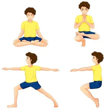 A man performing the different yoga positions Stock Illustration