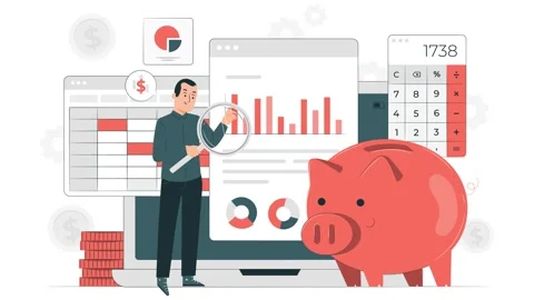 Man performing a financial analysis, you save money, 4k animation Stock Footage 251772169