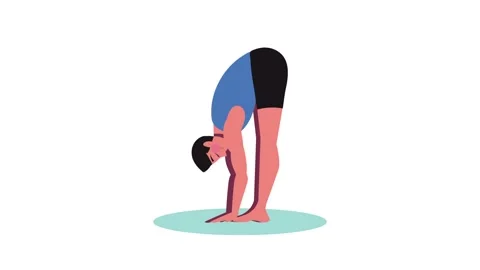 Man performing forward fold yoga pose in standing position on white backgroun 库存影片 338403494