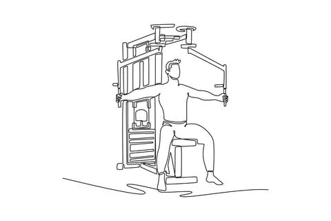 Man is performing a pec deck fly on a gym machine Stockillustratie