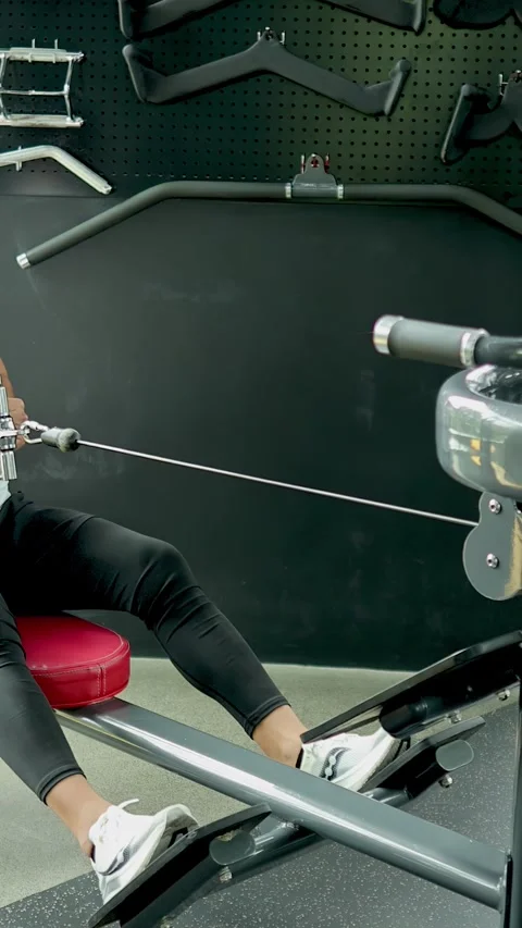 Man Performing Seated Cable Row Exercise in Gym Stock Footage 325155976