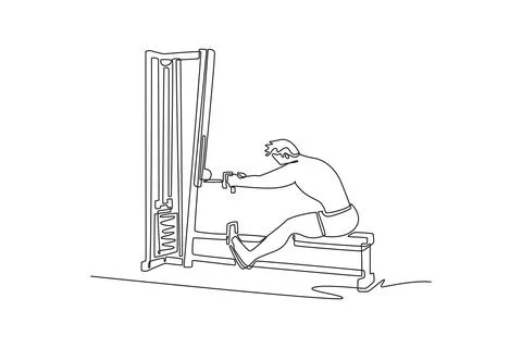Man is performing seated cable row exercise on gym machine Stock Illustration