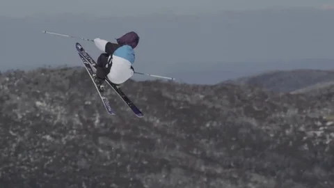 Man performing ski jump for ski event. Stock Footage 81882382