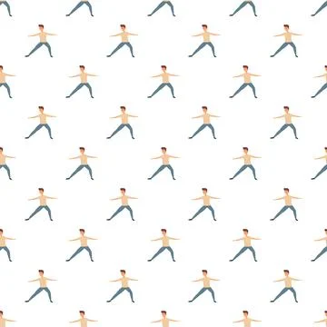 Man performing yoga warrior pose seamless pattern Stock Illustration