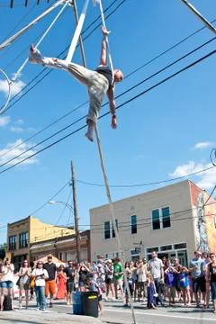 Man Performs Circus Aerial Show At Atlanta Spring Festival Stock Photos