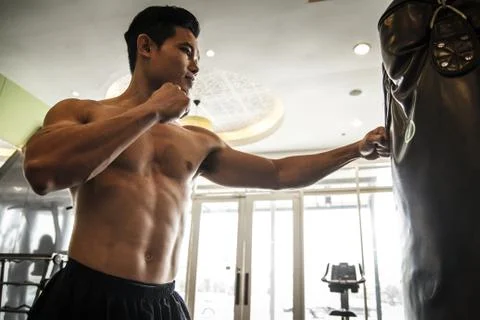 Man performs exercise - Boxing Foto stock
