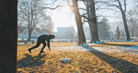 Man performs handstand outdoor  Stock Footage 146554623