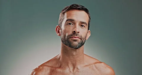 Man, perfume and spray on neck for hygiene, wellness or luxury fragrance for Stock-Footage 303719194