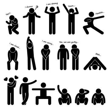 Man Person Basic Body Language Posture Stick Figure Pictogram Icon Illustrazione stock