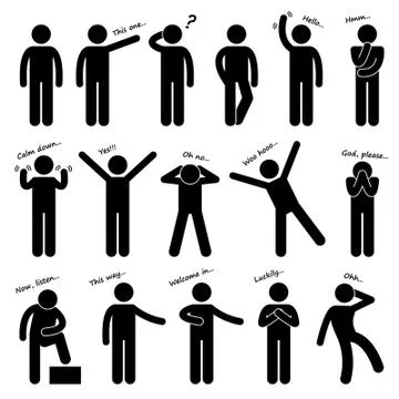 Man Person Basic Body Language Posture Stick Figure Pictogram Icon Stock Illustration