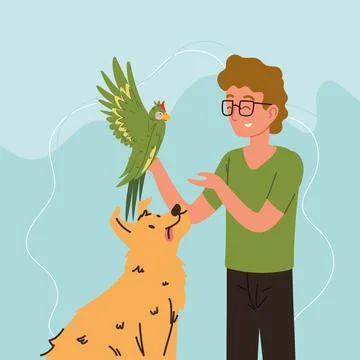 Man with pets Stock Illustration