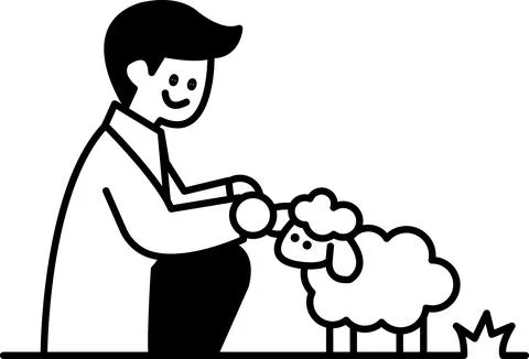 A man is petting a sheep Stock Illustration