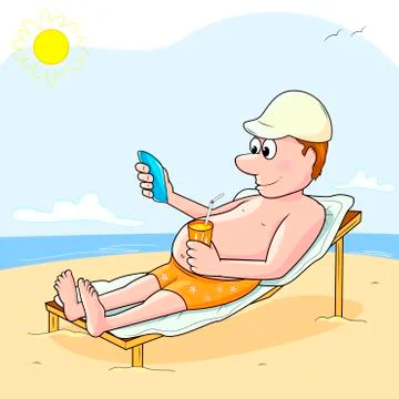 Man with phone on the beach Stock Illustration