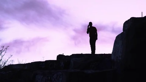 Man on Phone on Mountain Stock Footage 82705718
