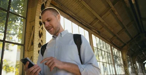 Man With Phone At Platform 스톡 동영상 78771920