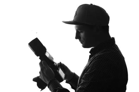 Man photographer with camera. Stock Photos