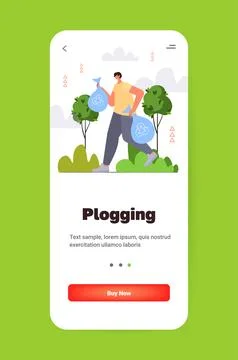 Man picking up garbage into bags plogging ecological challenge save planet Stock Illustration
