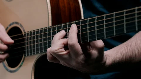Man picking guitar strings Video stock 130789937