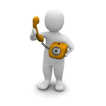 Man picking up orange phone Stock Illustration