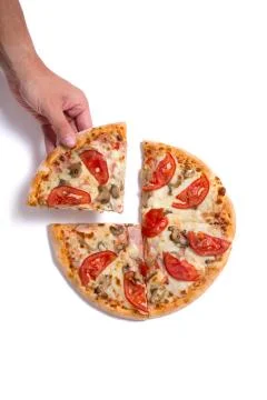 Man picking pizza slice Fotos de archivo