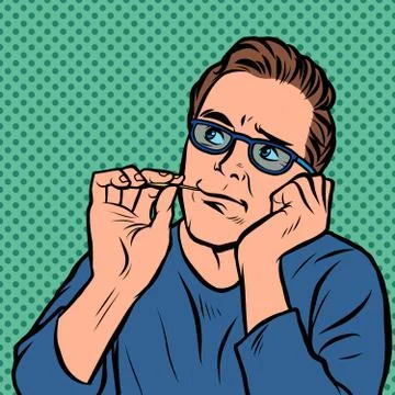 A man picks a toothpick in his teeth Stock Illustration