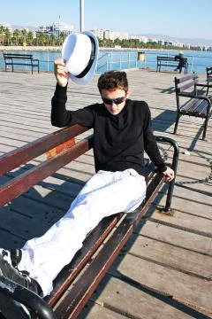 Man on the pier Stock Photos