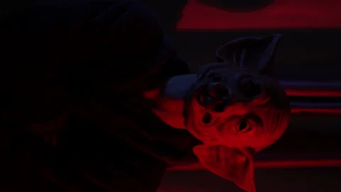 Man with pig head vertical video horror animal mask in red room. FX effect Stock Footage 206035992