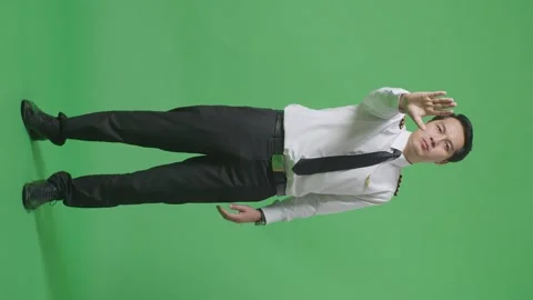 Man Pilot Looking At Camera And Disapproving With No Hand Sign ON Green Screen Stock Footage 244399945