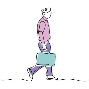 Man in pilot uniform one line illustration Stock Illustration