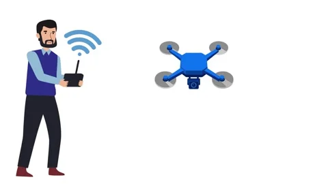 Man piloting blue camera drone with wireless remote control flat vector anim Stock Footage 344927303