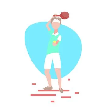 Man ping pong player hold racket white background male sport activity cartoon Stock Illustration