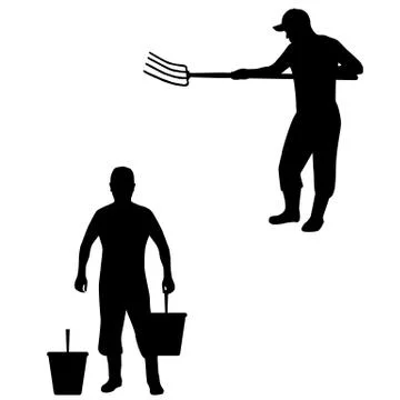 Man with pitchfork and buckets Stock Illustration