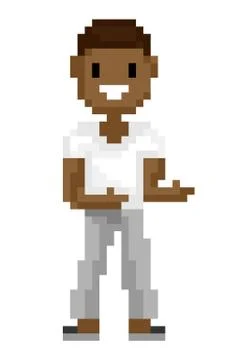 Man Pixel Character Shooting, Old Game Vector Stock-Illustration