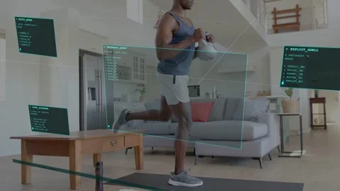 Man placing back foot on bench, doing kettlebell split squats for strength Stock Footage 333233514